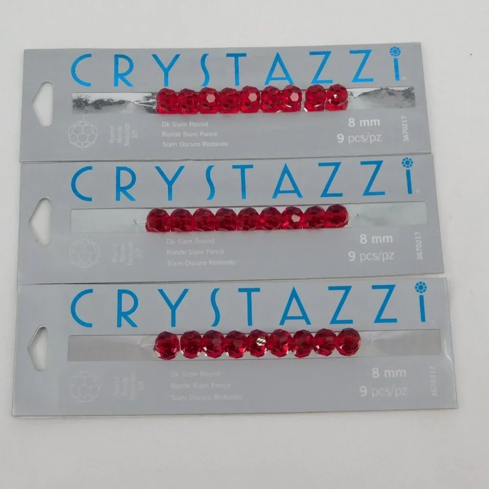 Crystazzi Beads Lot of 6 Mixed Colors Sizes Red White Green Round Bicone 4mm-8mm